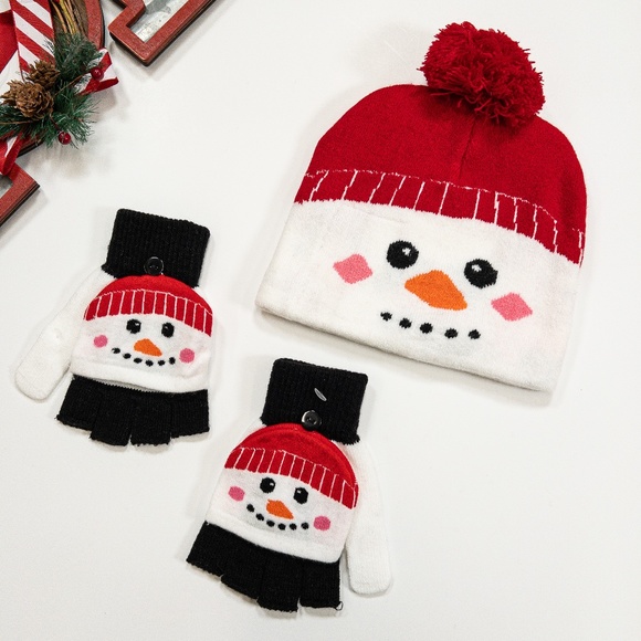 Kid's Snowman Cold Weather Beanie and Glove Set/ 2PC - Picture 2 of 3